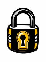 a black and yellow padlock with a keyhole vector