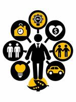 businessman with many icons around it vector