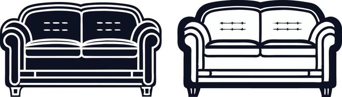 two black and white sofa, chairs with pillows on them vector