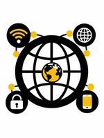 the logo for the internet is shown with a globe and other icons vector