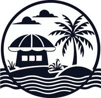 black and white Summer beach logo symbol for t-shirt, app, website and print design vector