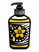 a bottle of soap with a flower on it vector