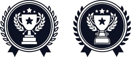 two trophies with laurel wreath and stars vector