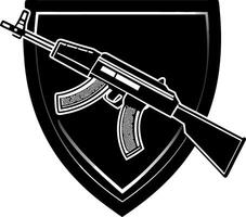 an ak - 47 machine gun in a shield silhouette design vector