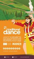 Tourism event layout with indonesian culture Yogyakarta dancer flat illustration vector
