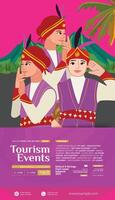 Peksi Moi dance Flat design layout idea for tourism event Indonesian culture vector