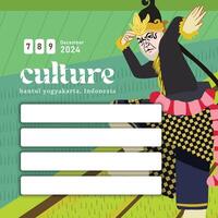 Reog Wayang dance Flat design layout idea for tourism event Indonesian culture vector