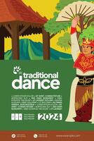 Tourism event layout with indonesian culture Yogyakarta dancer flat illustration vector
