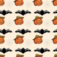 Jack O Lantern And Bat Seamless Pattern Design vector