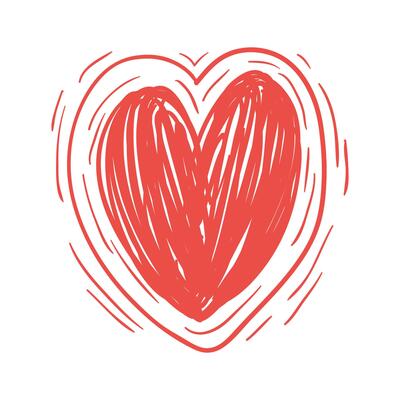 Doodle hand drawn heart drawing on white