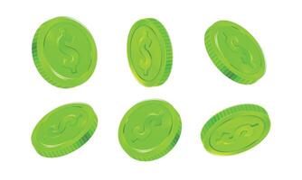 A set of green money dollar icon material in various angle styles vector