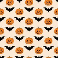 Pumpkins And Bats Seamless Pattern Design vector