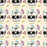 Stylized Heart Eye Skulls Seamless Pattern Design vector