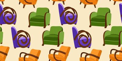 seamless pattern with elegant colorful armchairs in art deco style on light background vector