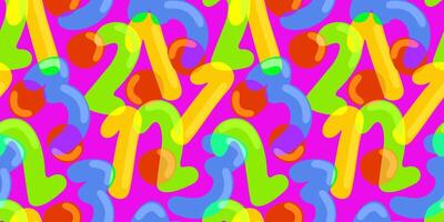 Bright seamless pattern with glossy figures 1 2 3 and bubbles on vivid pink background vector