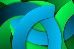Abstract dimension background blue and green arc shape layers. Overlapping lines and circles geometric background with gradient colors and shadows. vector