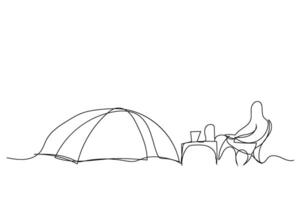Sketch outline concept minimal travel camp picnic backpack drawing continuous line art. Camping hiking adventure concept hand drawn with white ioslated background. Abstract,illustration. vector