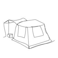 Sketch outline concept minimal travel camp picnic backpack drawing continuous line art. Camping hiking adventure concept hand drawn with white ioslated background. Abstract,illustration. vector