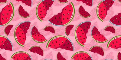 Seamless watermelon pattern. Watermelon slices on a pink background. Summer background. vector