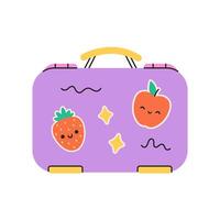 Cute lunch box for kids. School lunch box. Container for food with cute stickers vector