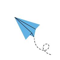 Cute paper airplane. Origami airplane. Start, target, launch concept. Sending messages, mails with aircraft vector