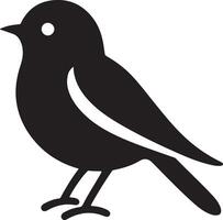 Black artwork illustration of a flying robin bird silhouette, capturing the graceful motion and elegance of this avian in a simple yet striking design. vector