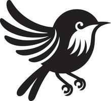 Black artwork illustration of a flying robin bird silhouette, capturing the graceful motion and elegance of this avian in a simple yet striking design. vector