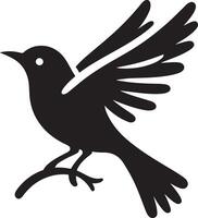 Black artwork illustration of a flying robin bird silhouette, capturing the graceful motion and elegance of this avian in a simple yet striking design. vector