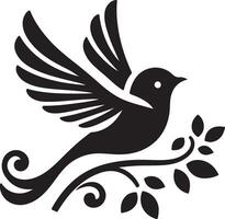 Black artwork illustration of a flying robin bird silhouette, capturing the graceful motion and elegance of this avian in a simple yet striking design. vector