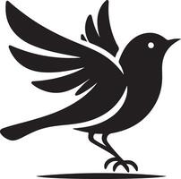 Black artwork illustration of a flying robin bird silhouette, capturing the graceful motion and elegance of this avian in a simple yet striking design. vector