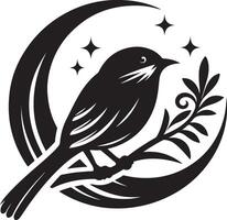 Black artwork illustration of a flying robin bird silhouette, capturing the graceful motion and elegance of this avian in a simple yet striking design. vector