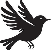 Black artwork illustration of a flying robin bird silhouette, capturing the graceful motion and elegance of this avian in a simple yet striking design. vector