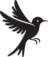 Black artwork illustration of a flying robin bird silhouette, capturing the graceful motion and elegance of this avian in a simple yet striking design. vector