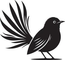Black artwork illustration of a flying robin bird silhouette, capturing the graceful motion and elegance of this avian in a simple yet striking design. vector
