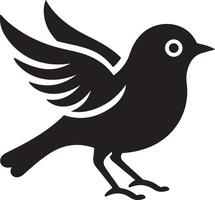 Black artwork illustration of a flying robin bird silhouette, capturing the graceful motion and elegance of this avian in a simple yet striking design. vector
