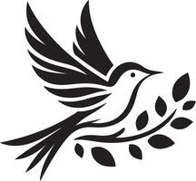 Black artwork illustration of a flying robin bird silhouette, capturing the graceful motion and elegance of this avian in a simple yet striking design. vector