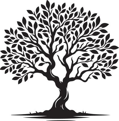 Silhouette of Banyan tree illustrations, hand drawn art isolated