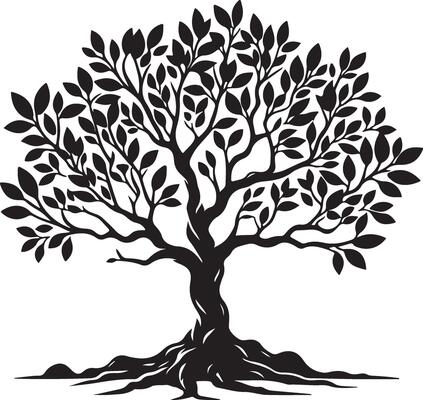 Silhouette of Banyan tree illustrations, hand drawn art isolated