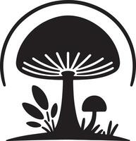 Mushroom silhouettes, graphic drawing with lines, black and white cut truffle, porcini mushroom, shiitake and chanterelles isolated vector