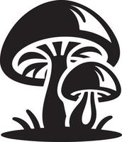 Mushroom silhouettes, graphic drawing with lines, black and white cut truffle, porcini mushroom, shiitake and chanterelles isolated vector