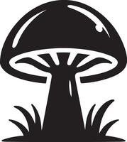 Mushroom silhouettes, graphic drawing with lines, black and white cut truffle, porcini mushroom, shiitake and chanterelles isolated vector