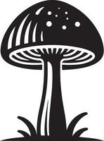 Mushroom silhouettes, graphic drawing with lines, black and white cut truffle, porcini mushroom, shiitake and chanterelles isolated vector