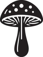 Mushroom silhouettes, graphic drawing with lines, black and white cut truffle, porcini mushroom, shiitake and chanterelles isolated vector