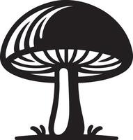 Mushroom silhouettes, graphic drawing with lines, black and white cut truffle, porcini mushroom, shiitake and chanterelles isolated vector