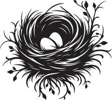 Bird Nest with Eggs Pen and Ink Drawing, Illustration of a bird's nest. Hand-drawn sketch converted vector
