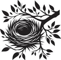 Bird Nest with Eggs Pen and Ink Drawing, Illustration of a bird's nest. Hand-drawn sketch converted vector