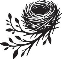 Bird Nest with Eggs Pen and Ink Drawing, Illustration of a bird's nest. Hand-drawn sketch converted vector