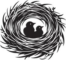 Bird Nest with Eggs Pen and Ink Drawing, Illustration of a bird's nest. Hand-drawn sketch converted vector