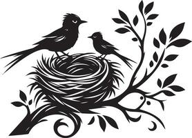 Bird Nest with Eggs Pen and Ink Drawing, Illustration of a bird's nest. Hand-drawn sketch converted vector