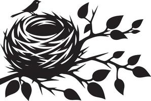 Bird Nest with Eggs Pen and Ink Drawing, Illustration of a bird's nest. Hand-drawn sketch converted vector